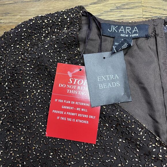 Jkara Beaded Black Gold Formal Blouse Evening Party Top Zip Back VNeck Womens 12 - Picture 14 of 16